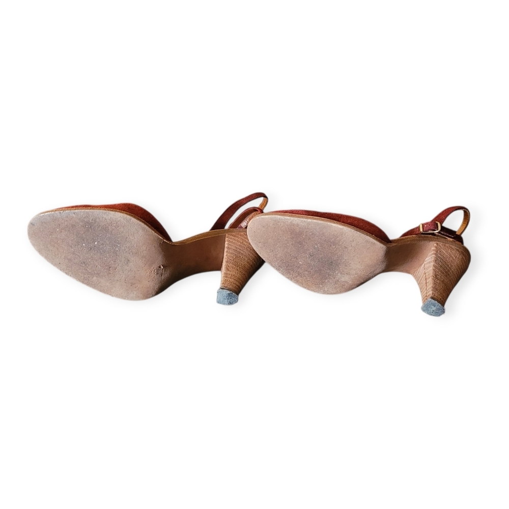 Vintage 70s Rust Strapy Heels - Picture 7 of 8